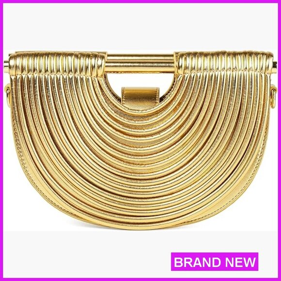 Handbags - Gold Evening Clutch Crossbody Bag Top Handle Satchel PU Leather Elegant